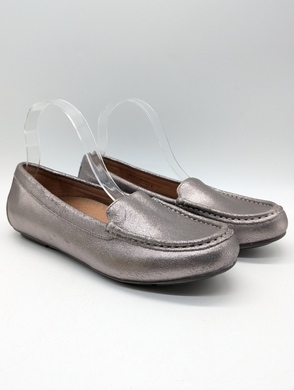 Vionic Debbie Silver Metallic Leather Slip On Flat 8.5